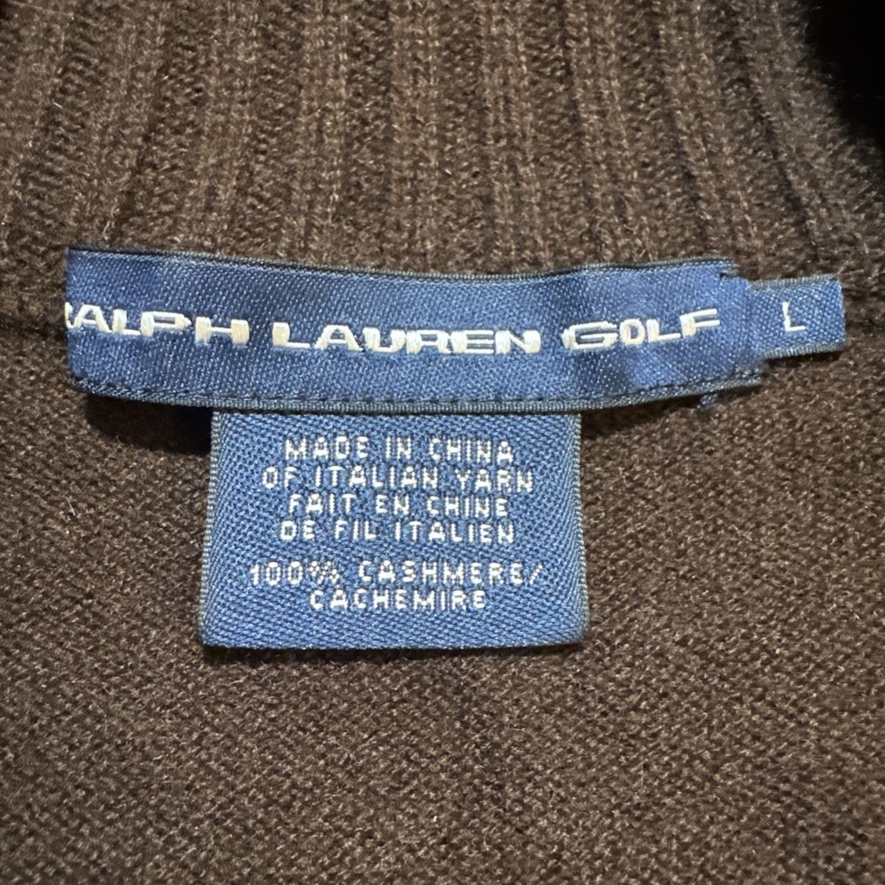 Ralph Lauren Golf Women's LARGE 100% Cashmere Full Zip Sweater Brown Cable Knit - Picture 9 of 14